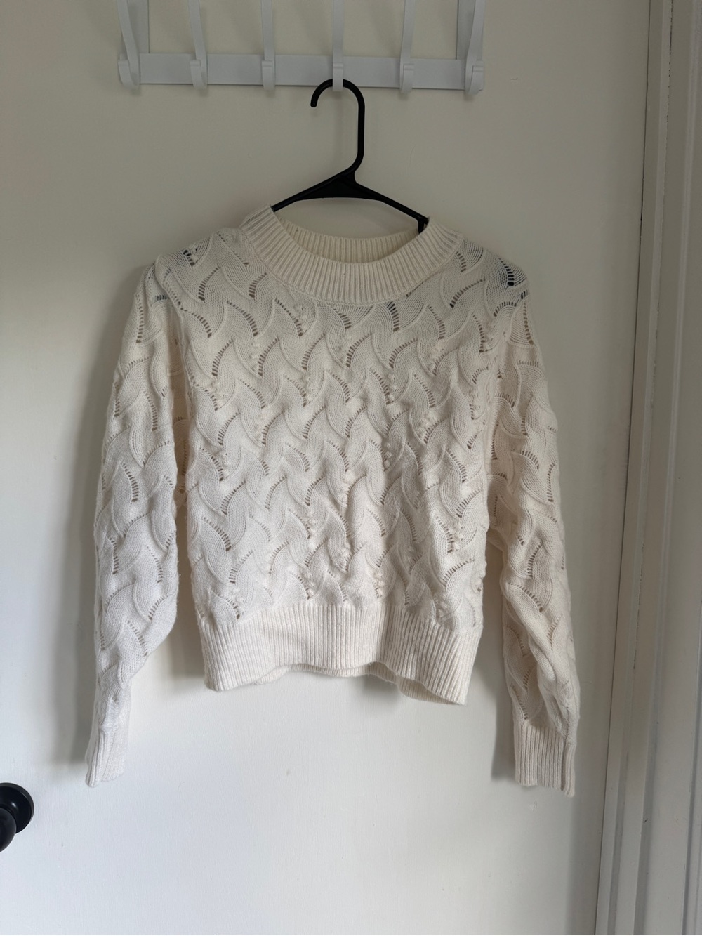 Chelsea & Theodore Cream Open-Knit Crewneck Sweater